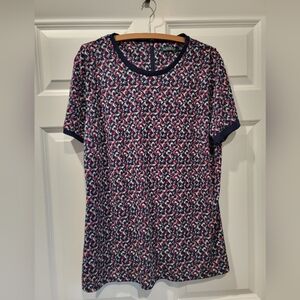 Ralph Lauren Top Women's 2x Multicolored Geometric Short Sleeve Pullover
